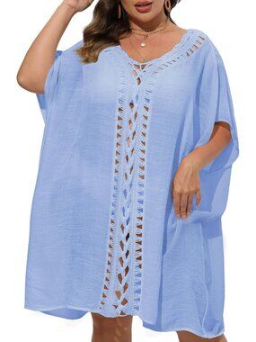 〽️Women's Swim Suit Coverups Blue Polyester Summer Loose Crochet Beach Dress